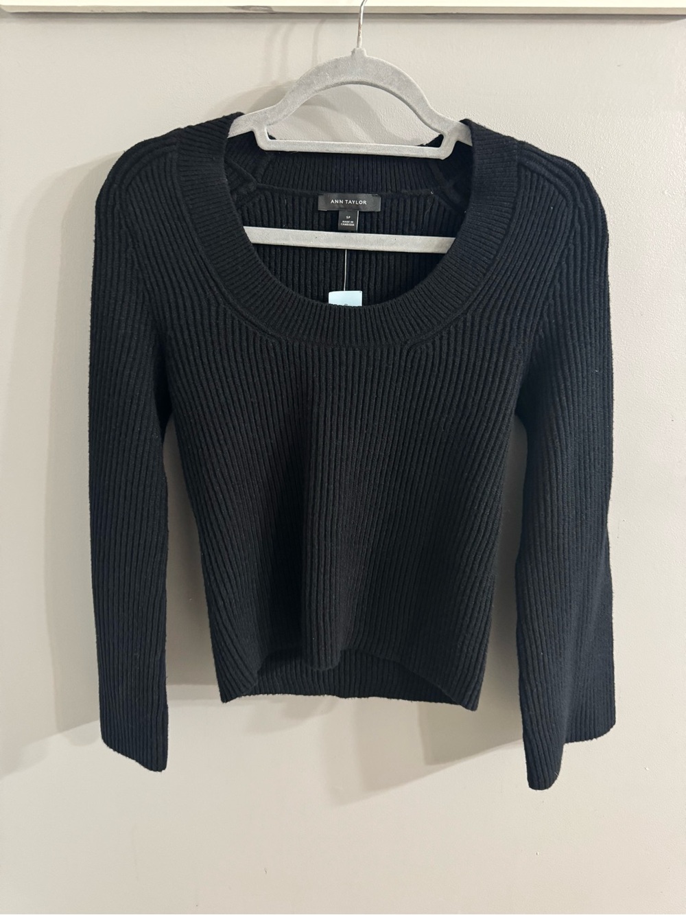 Ann Taylor Black Ribbed Scoop Neck Petite Sweater